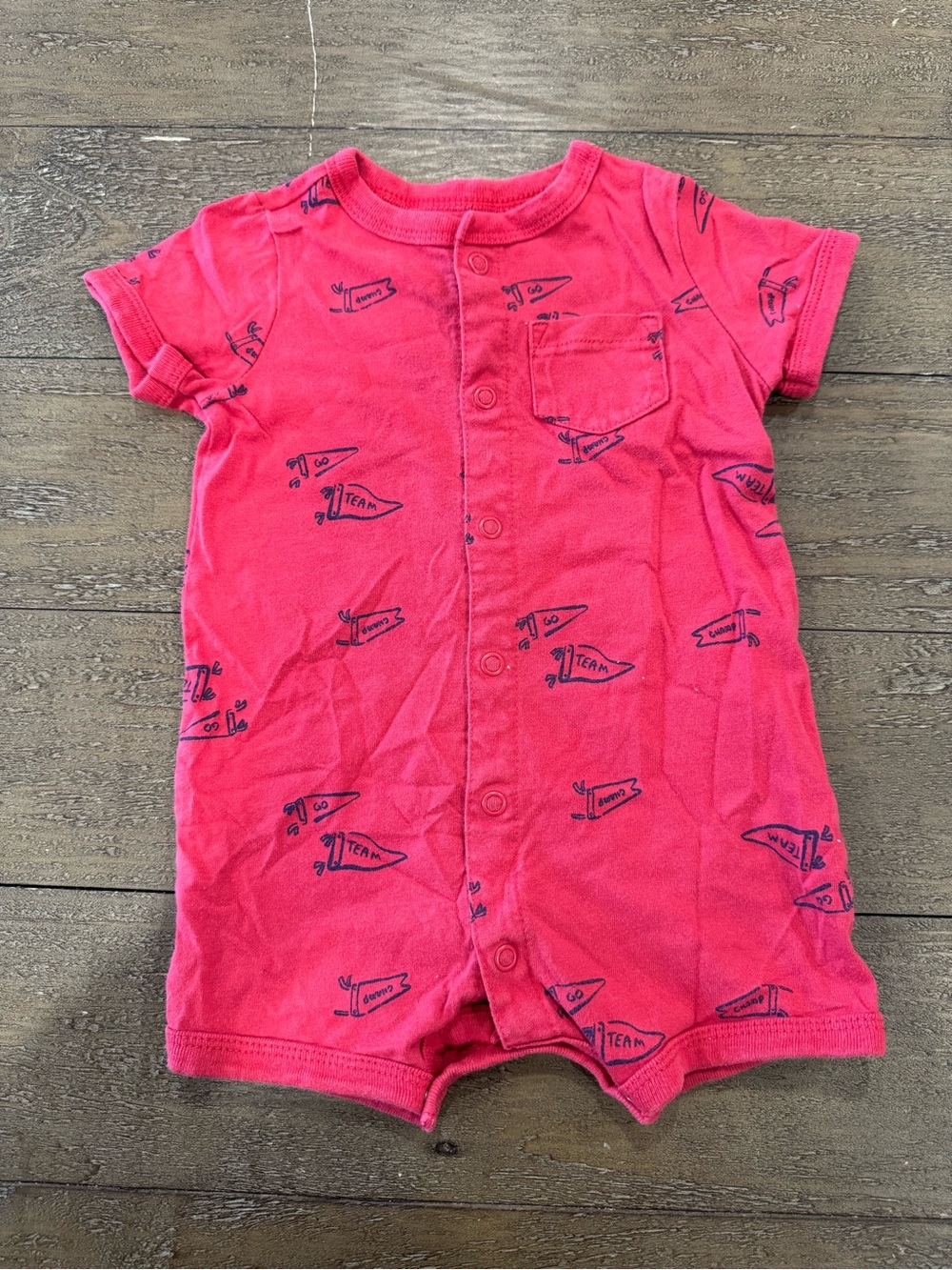 Carter's Bright Pink Short-Sleeve One-Piece with Navy Pennant Print